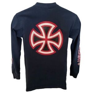 Independent Skate Skater Skateboarding Long Sleeve Navy Blue Men Tee Shi…